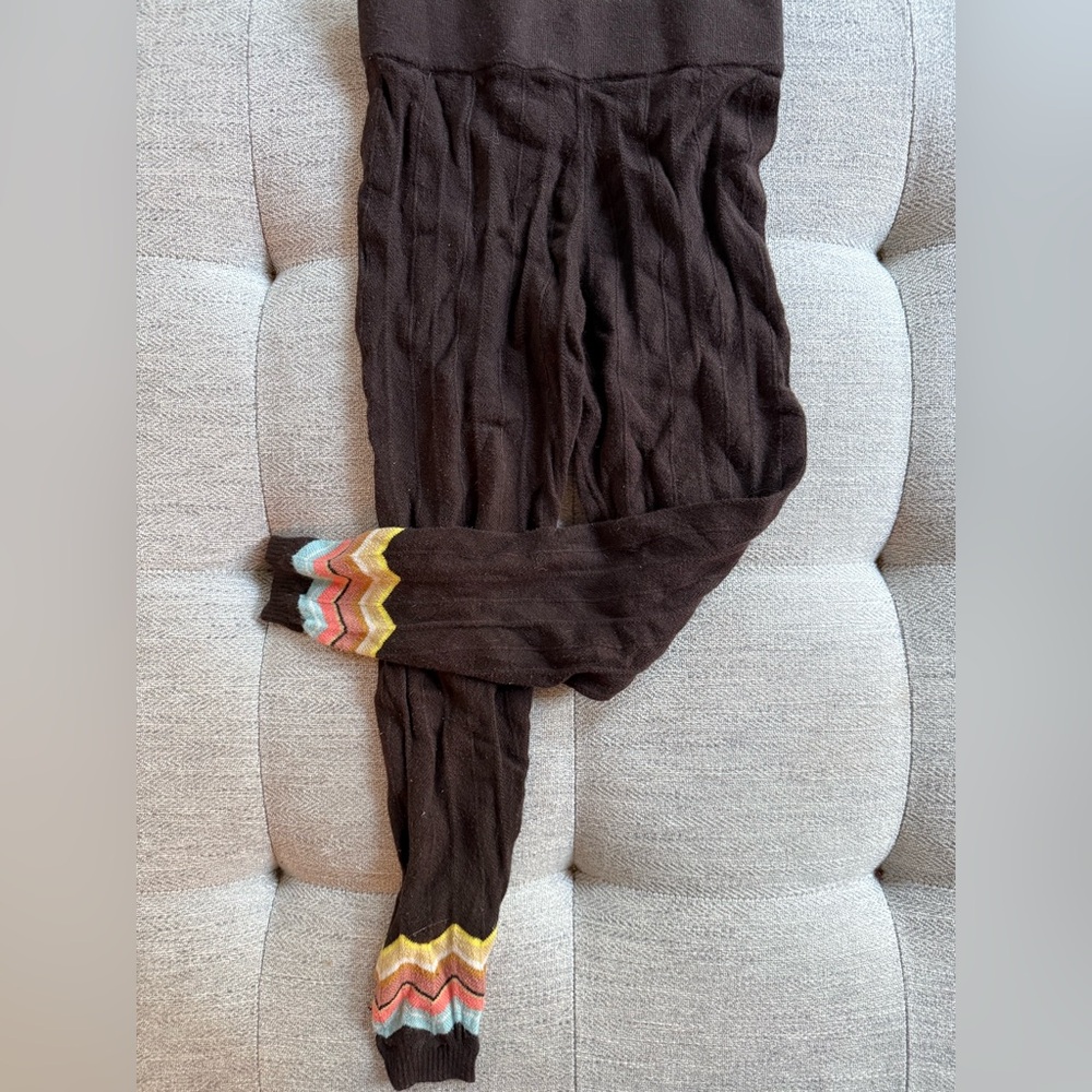 Missoni Brown Knit Leggings with Multicolor Chevron Trim